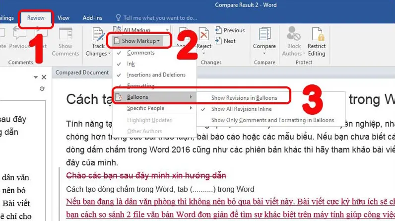 So sánh bằng công cụ Compare trên Word - Bước 9