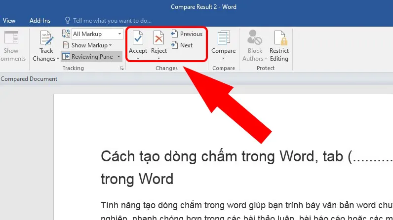 So sánh bằng công cụ Compare trên Word - Bước 11