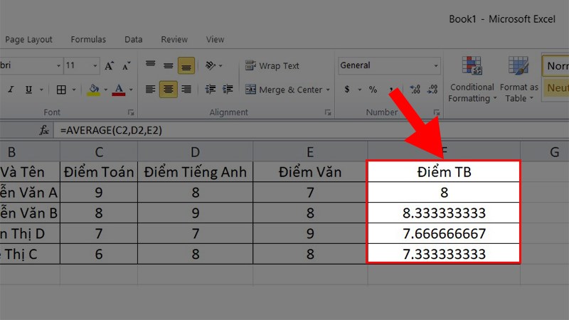 Cách dùng hàm AVERAGE để tính trung bình cộng trong Excel - Bước 3