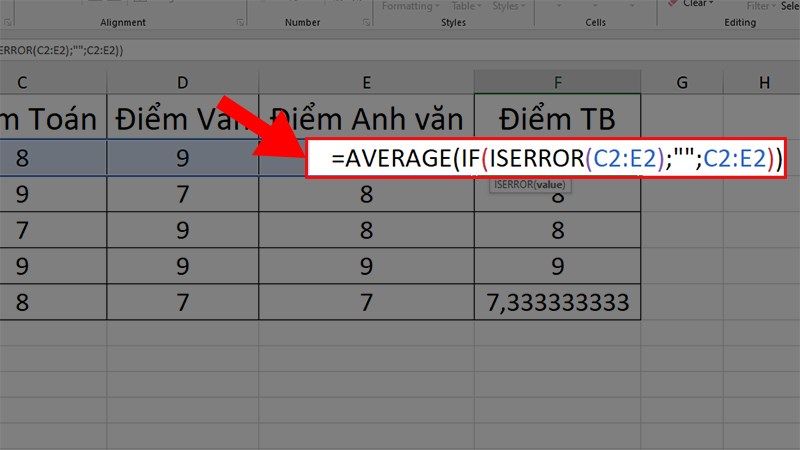 Sửa lỗi #VALUE khi sử dụng hàm AVERAGE - 2