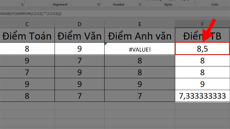 Sửa lỗi #VALUE khi sử dụng hàm AVERAGE - 3