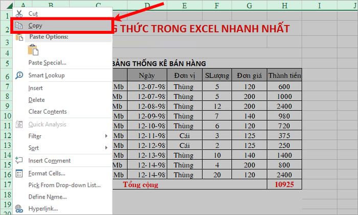 Xóa tất cả công thức trong Excel và vẫn giữ nguyên kết quả - Bước 2