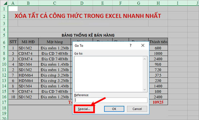 Tìm và xóa tất cả các công thức và kết quả trong Excel - Bước 2