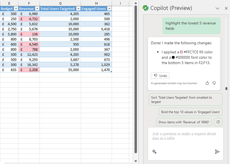 Cách sử dụng Copilot tích hợp trong Excel - Bước 3