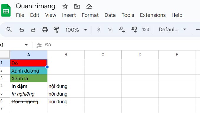 Hướng dẫn sử dụng Paint Format trong Google Sheets - Bước 1