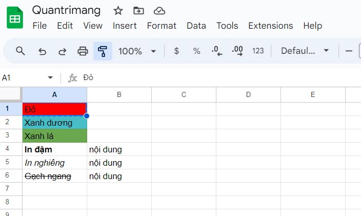 Hướng dẫn sử dụng Paint Format trong Google Sheets - Bước 2