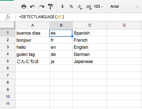 Nhận dạng ngôn ngữ với Google Sheets