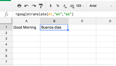 Dịch ngôn ngữ trực tiếp trong Google Sheets