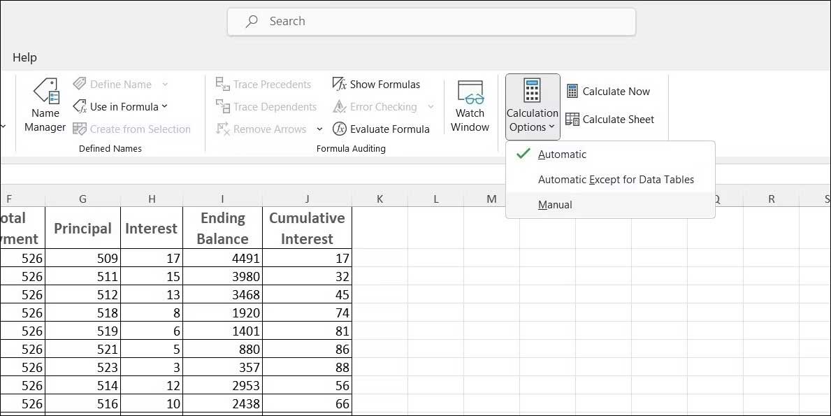 Bật tính toán theo cách thủ công trên Excel