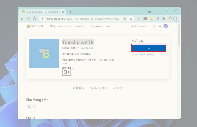 Cách làm trong suốt thanh Taskbar trên Windows 11 bằng TranslucentTB - Bước 2