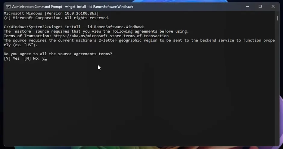 Cài Windhawk qua Command Prompt - Bước 3