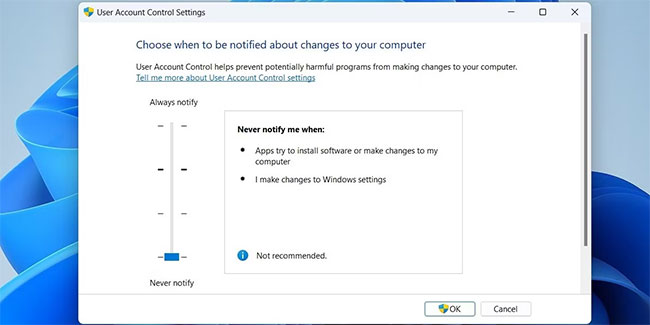 Cửa sổ User Account Control Settings