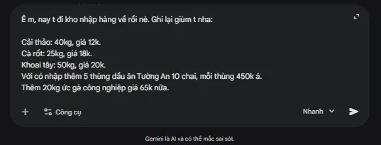 Cách tạo bảng tính từ nội dung tin nhắn chỉ bằng 1 câu lệnh prompt AI - Bước 1
