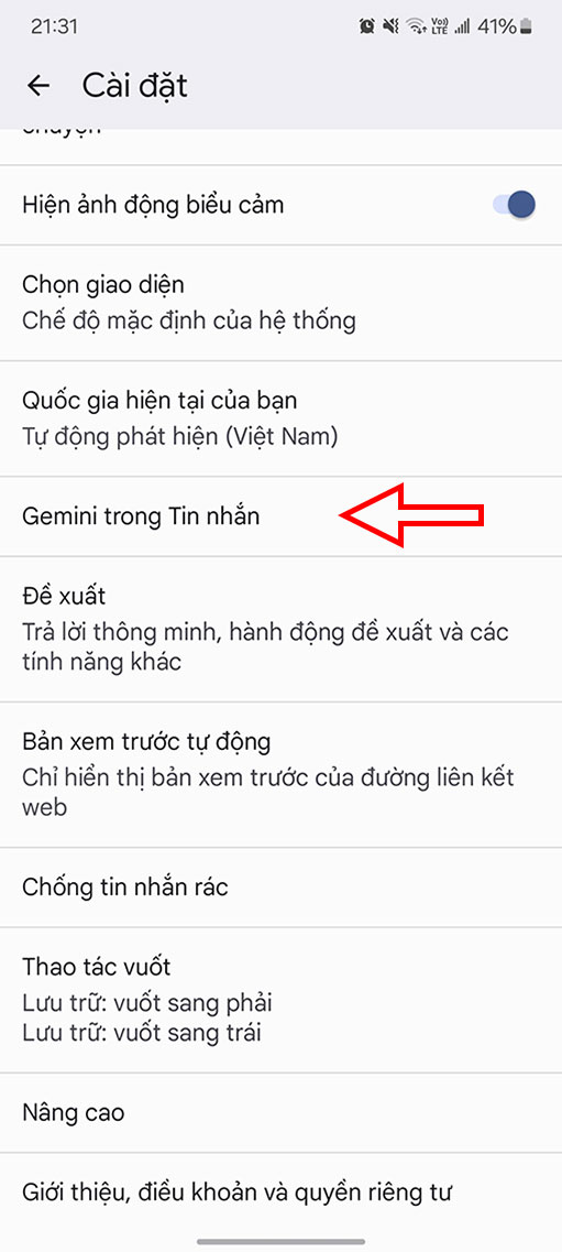 Cách tắt Gemini trong ứng dụng tin nhắn trên Android - Bước 2