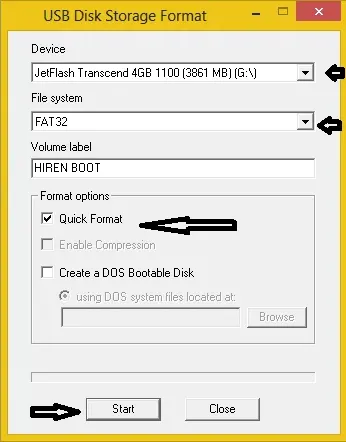 Cách tạo USB Boot bằng Hiren's Boot - Format USB ở định dạng FAT 32