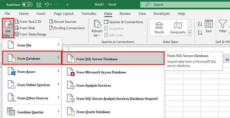 Tạo kết nối đến SQL Server để lấy dữ liệu vào Excel - Bước 1