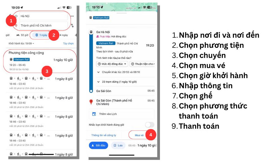 Cách mua vé tàu qua Google Maps tại Việt Nam - Bước 1