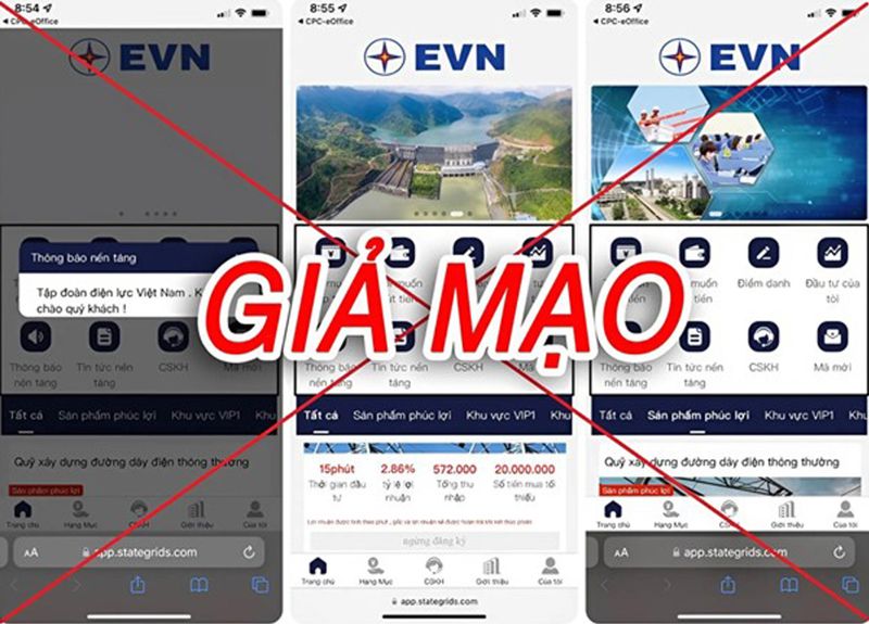 Website giả mạo trang thông tin điện tử của EVN