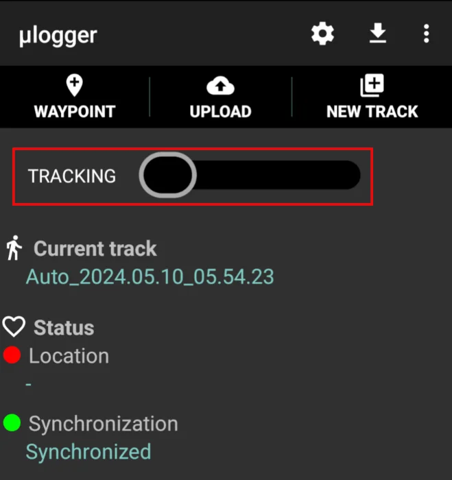 Nút "Tracking" cho ứng dụng di động Ulogger