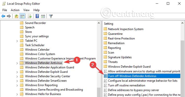 Click đúp vào Turn off Windows Defender Antivirus