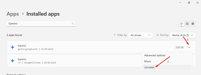Làm thế nào để gỡ cài đặt ứng dụng Gemini trên Windows - Bước 2