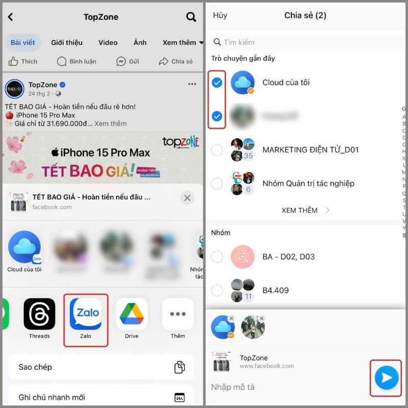 Cách chuyển bài đăng từ Facebook sang Zalo siêu nhanh - Bước 2