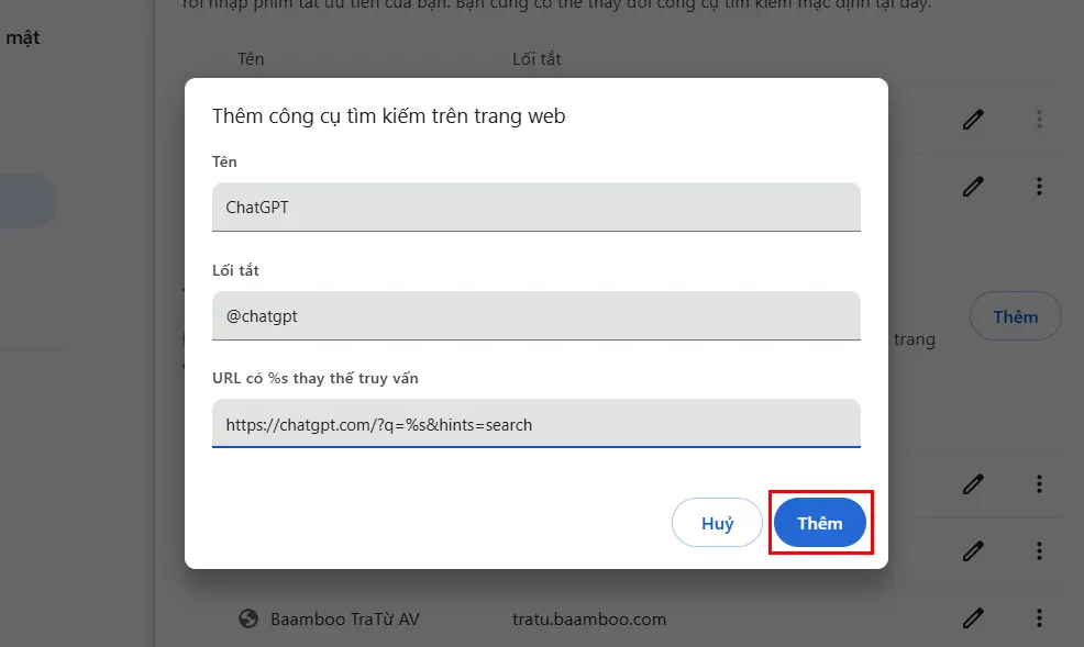 Hướng dẫn thêm công cụ tìm kiếm ChatGPT trên Chrome - Bước 3.1