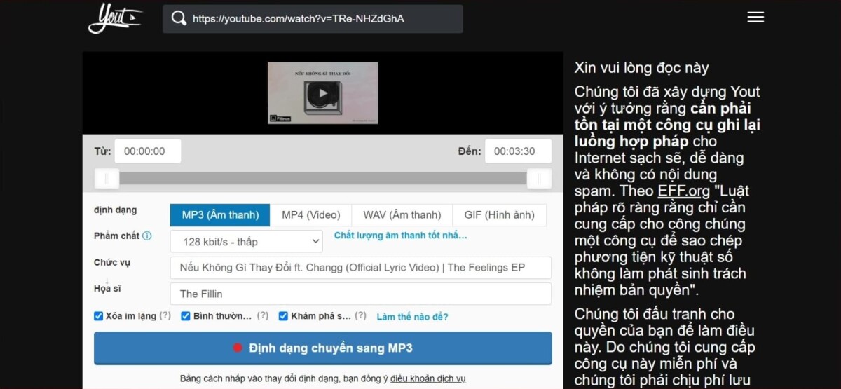 Một số công cụ tách nhạc Youtube tiện lợi: Yout.com - Bước 2