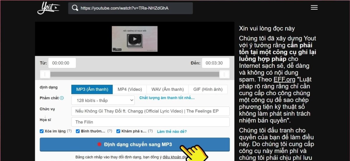 Một số công cụ tách nhạc Youtube tiện lợi: Yout.com - Bước 4