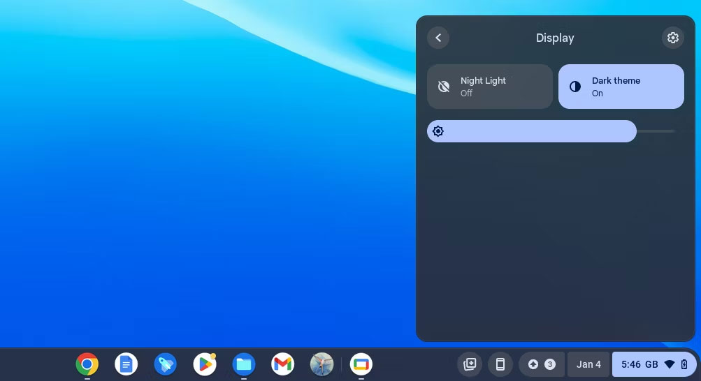 Bảng điều khiển Quick Settings kích hoạt Dark Mode trên ChromeOS