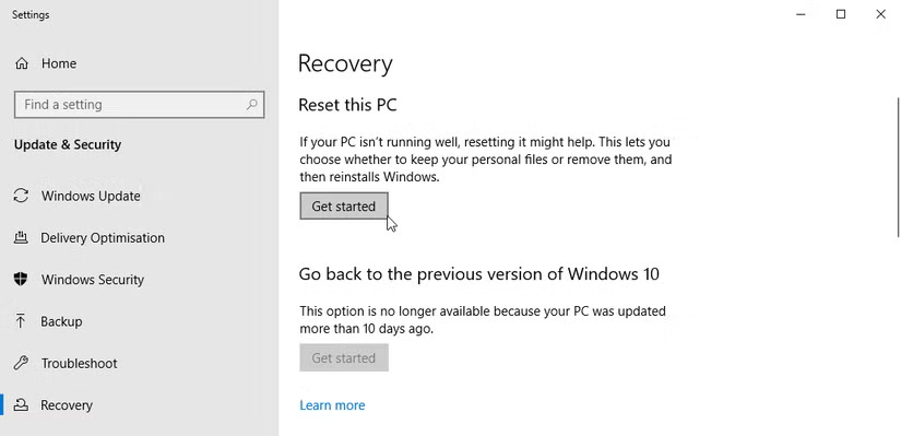 Reset Windows (Giải pháp cuối cùng)