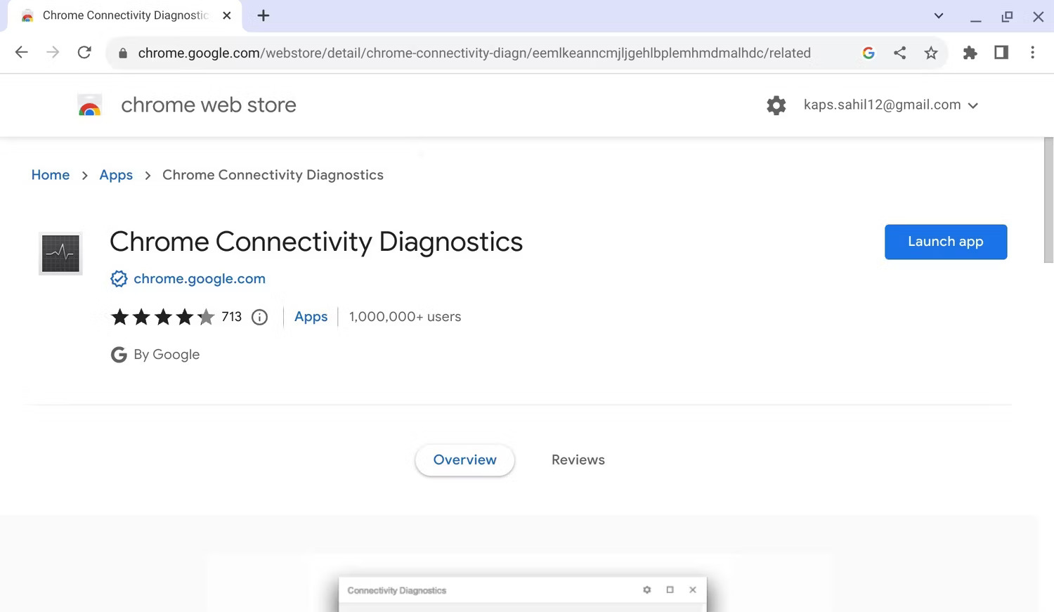 Truy cập tiện ích mở rộng trình duyệt Chrome Connectivity Diagnostics từ Chrome Web Store - Bước 1