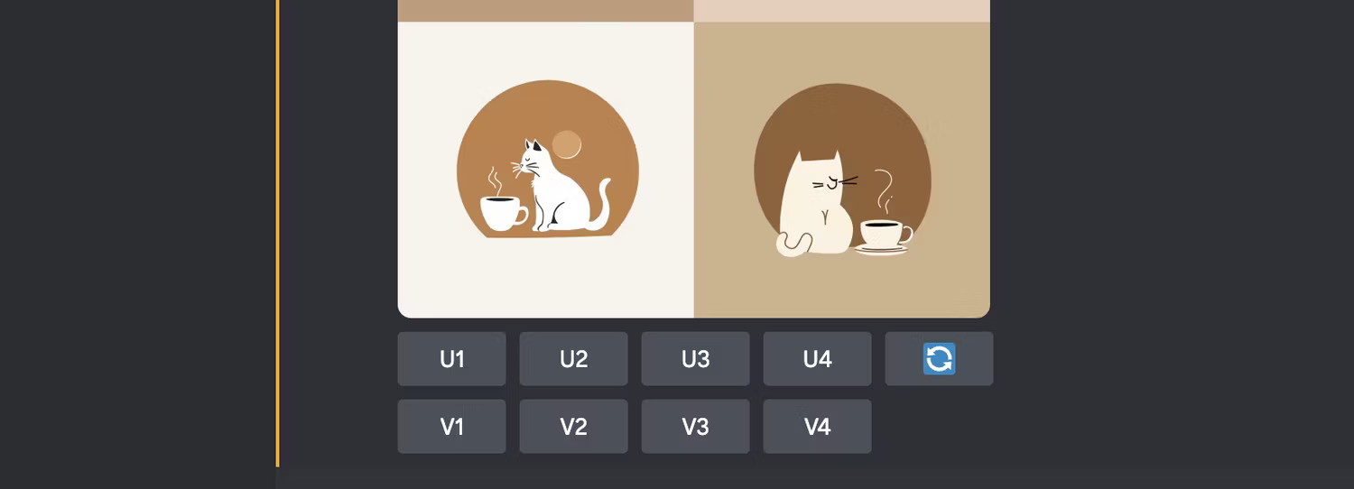 Các nút U bên dưới hình ảnh trong Midjourney
