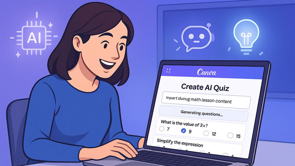 Cách tạo website trắc nghiệm nhanh gọn đơn giản với Canva AI - Bìa