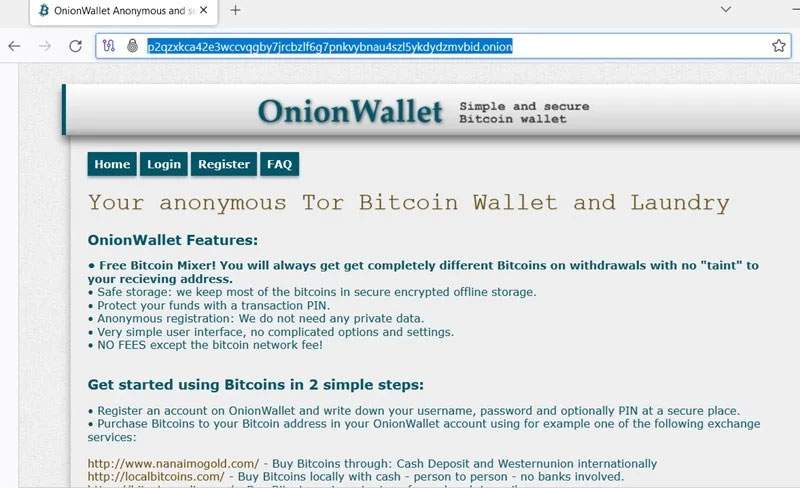 OnionWallet cho các giao dịch Bitcoin ẩn danh bằng Tor.