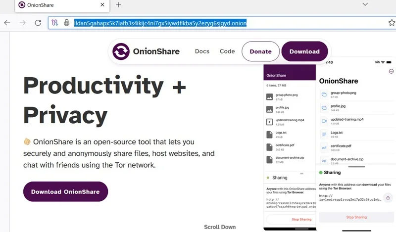 OnionShare, nền tảng hàng đầu để host trang web và chia sẻ file ẩn danh.