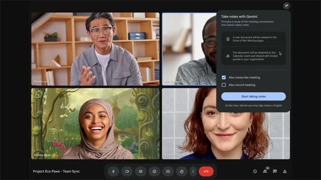 Tính năng AI giúp ghi chú cuộc gọi video trên Google Meet