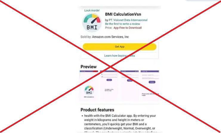 Ứng dụng chứa mã độc có tên BMI CalculationVsn