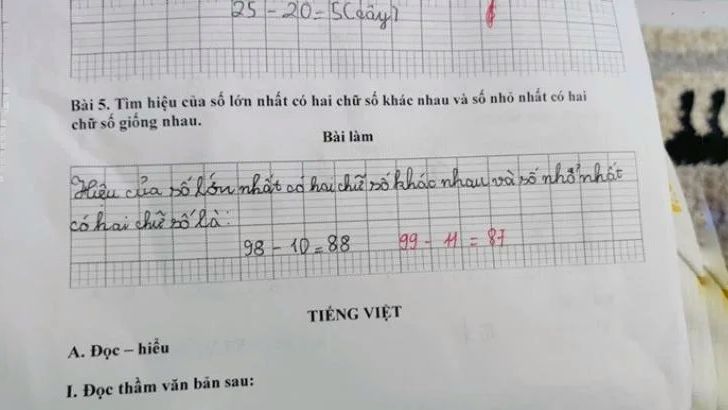 Bài toán '98-10=88' bị chấm sai, cô giáo càng sai hơn khi đưa ra giải thích